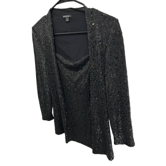 Lafayette 148 New York Black Sequin Silk Blend Long Sleeve Top Sz Small - Picture 3 of 9